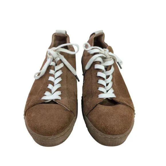 Allsaints Platform Sneakers Womens EU 38 US 8 Cherry Cognac Brown Suede Casual - Picture 2 of 12